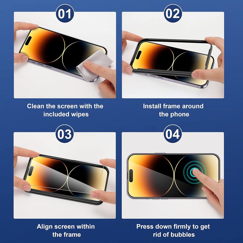 ImpactStrong 3-Pack Shatterproof Tempered Glass Screen Protector for iPhone 14 Pro Max [Easy Installation Frame] [Bubble Free] [9H Hardness] [Full Coverage] Case Friendly, 6.7 Inch - Image 5