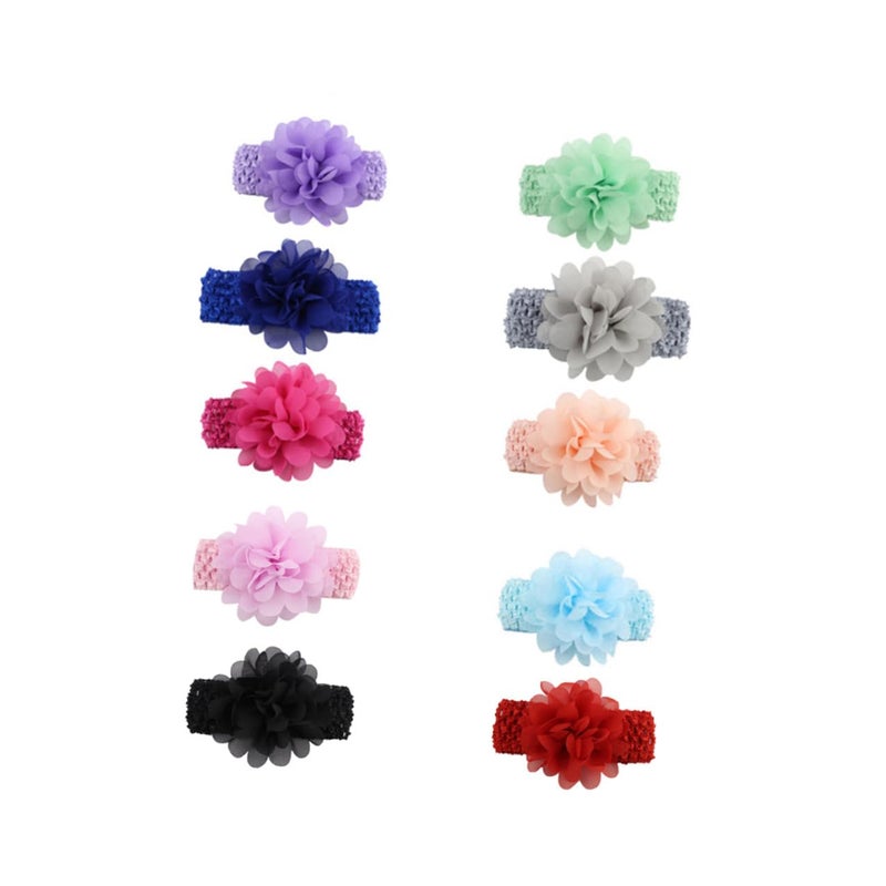 Soft Elastic Floral Hairbands 10pcs Adjustable Chiffon Headband Hair Accessories - Image 2