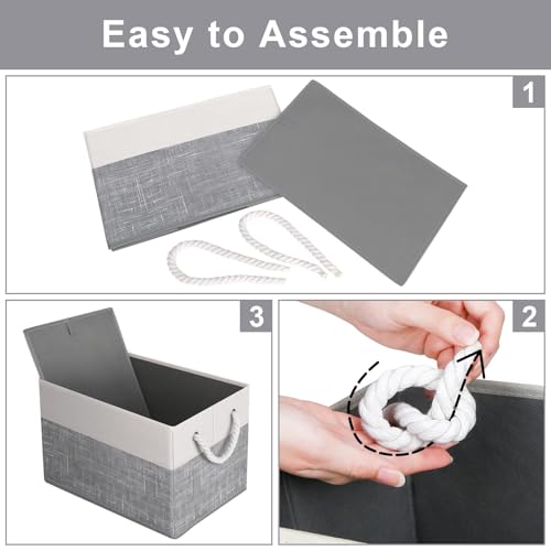 Fab totes Storage Bins [3-Pack], Foldable Storage Baskets for Organizing Toys, Books, Shelves, Closet, Large Storage Box with Rope Handles, Sturdy Organizer Bins, White & Grey - Image 4
