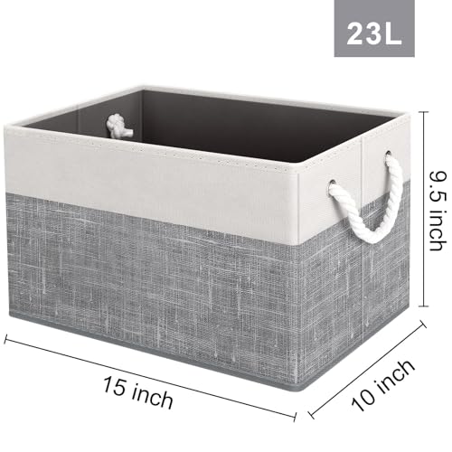 Fab totes Storage Bins [3-Pack], Foldable Storage Baskets for Organizing Toys, Books, Shelves, Closet, Large Storage Box with Rope Handles, Sturdy Organizer Bins, White & Grey - Image 3