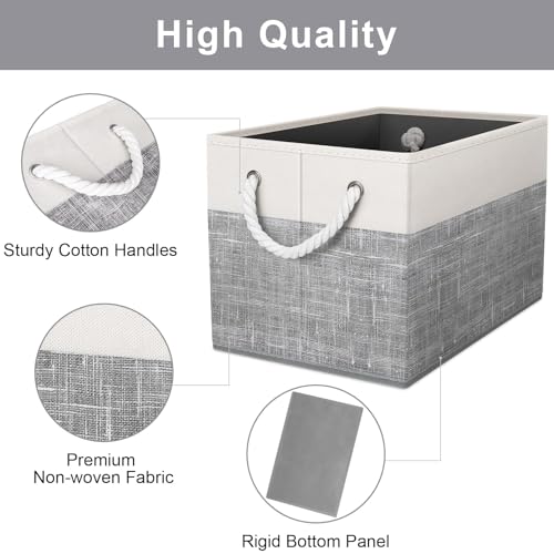 Fab totes Storage Bins [3-Pack], Foldable Storage Baskets for Organizing Toys, Books, Shelves, Closet, Large Storage Box with Rope Handles, Sturdy Organizer Bins, White & Grey - Image 2