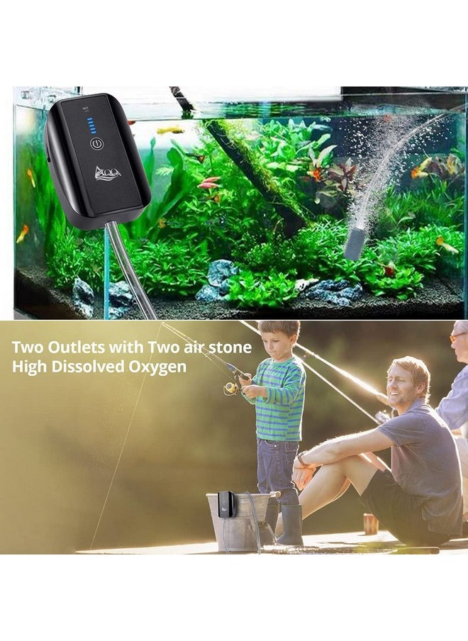 AQQA - AQQA Aquarium Rechargeable Air Pump,Multifunctional Portable Energy Saving Power Quiet Oxygen Pump, One/Dual Outlets with Air Stone,Suitable for Indoors Power Outages Fishing - Image 1