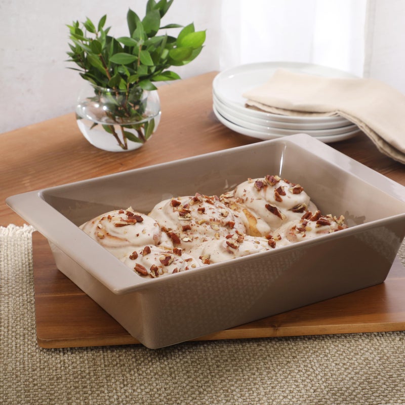 Gibson Elite 2.75-Quart 13.5" x 8.5" Stoneware Baking Dish with Acacia Wood Lid â€“ Taupe Rectangular Oven Safe Baker for Casseroles, Roasting & Serving - Image 4