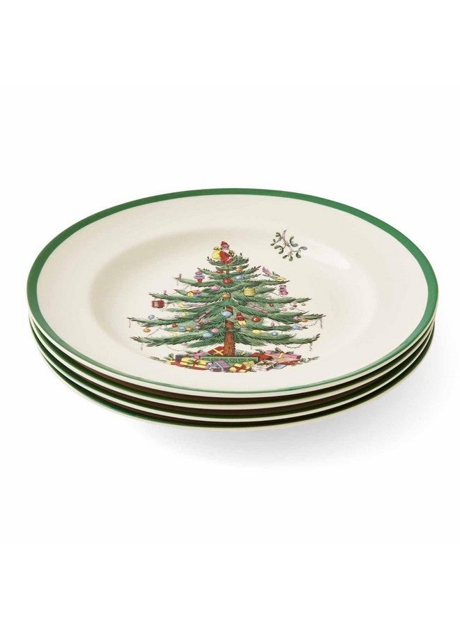 Spode Christmas Tree 10.5" Dinner Plate (Set of 4) - Festive Holiday Stoneware Plate with Christmas Tree & Green Borders, Microwave, Dishwasher, Freezer, Oven Safe - Collectible Holiday Tableware - Image 1