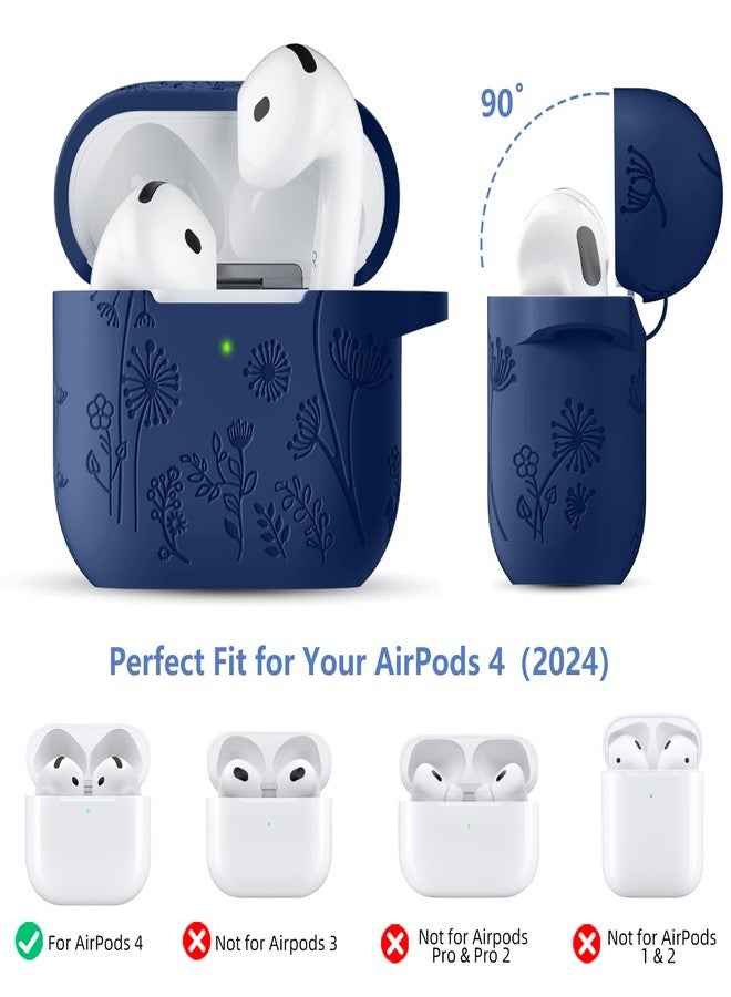 غطاء حماية لسماعات AirPods 4 من Lerobo مع طقم تنظيف، غطاء حماية كامل لطيف من السيليكون الناعم مع سلسلة مفاتيح، متوافق مع سماعات Apple AirPods 4 إصدار 2024، لون أزرق داكن - Image 4