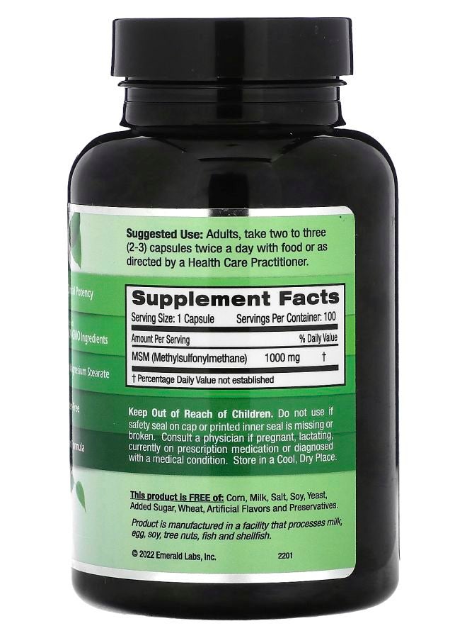 Emerald Laboratories MSM 1000 100 Vegetable Caps (1000 mg per Capsule) - Image 2