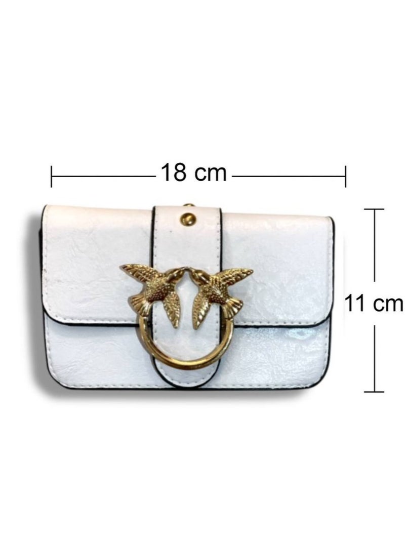 Mini women’s white Crossbody Bag with Elegant Design and Metallic Chain  - Image 2