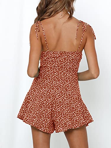 Jeanewpole1 Womens Floral Wide Leg Rompers Spaghetti Strap Tie Ruffle Short Jumpsuits (X-Large, Peach Red) - Image 3