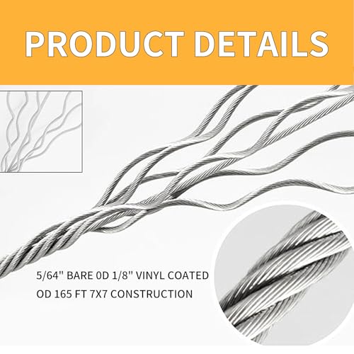 NOEAIKE Wire Rope Kit,165FT 1/8" Vinyl Coated Stainless Steel Wire,Turnbuckles for Cables,Metal Wires for Garden Outdoor String Lights Hanging,Clothes Line Cable - Image 5