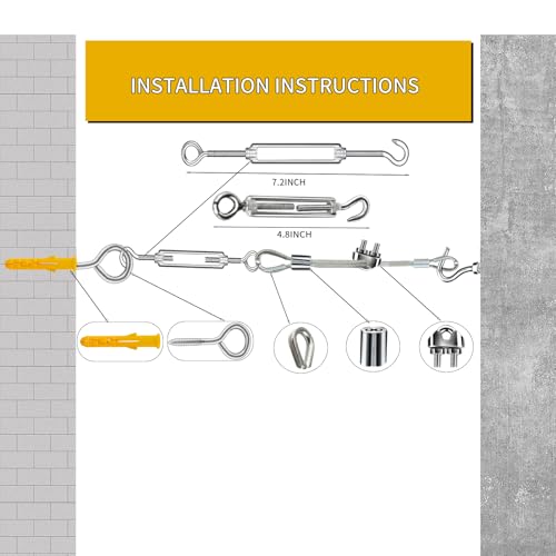NOEAIKE Wire Rope Kit,165FT 1/8" Vinyl Coated Stainless Steel Wire,Turnbuckles for Cables,Metal Wires for Garden Outdoor String Lights Hanging,Clothes Line Cable - Image 4