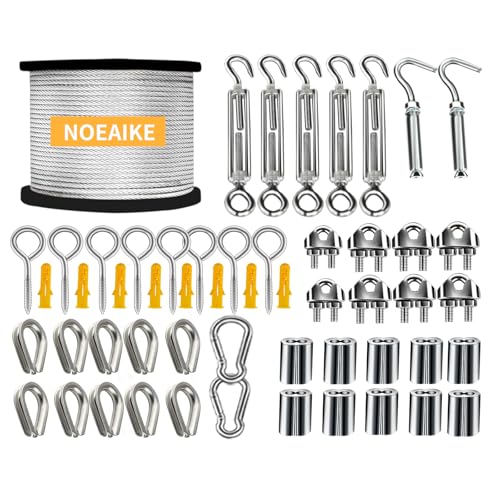 NOEAIKE Wire Rope Kit,165FT 1/8" Vinyl Coated Stainless Steel Wire,Turnbuckles for Cables,Metal Wires for Garden Outdoor String Lights Hanging,Clothes Line Cable - Image 1