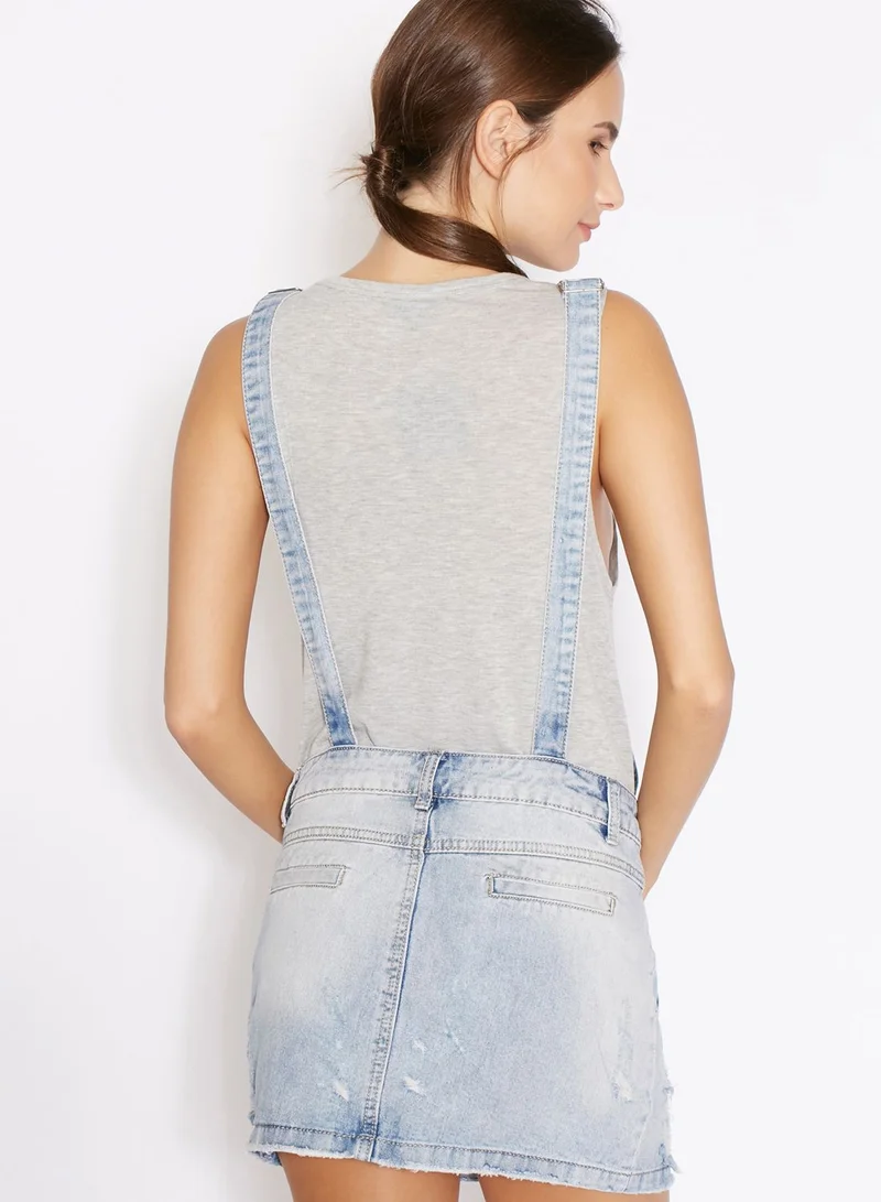 Ginger Ripped Denim Dungaree Dress