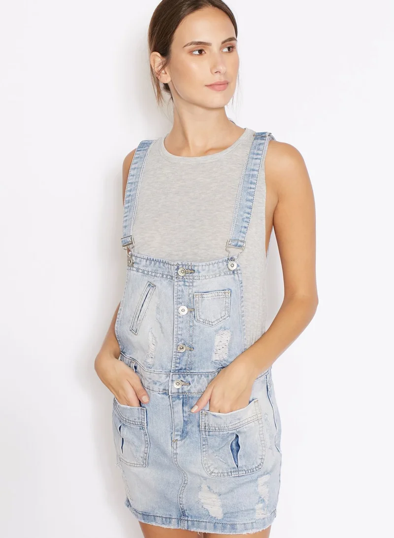 Ginger Ripped Denim Dungaree Dress