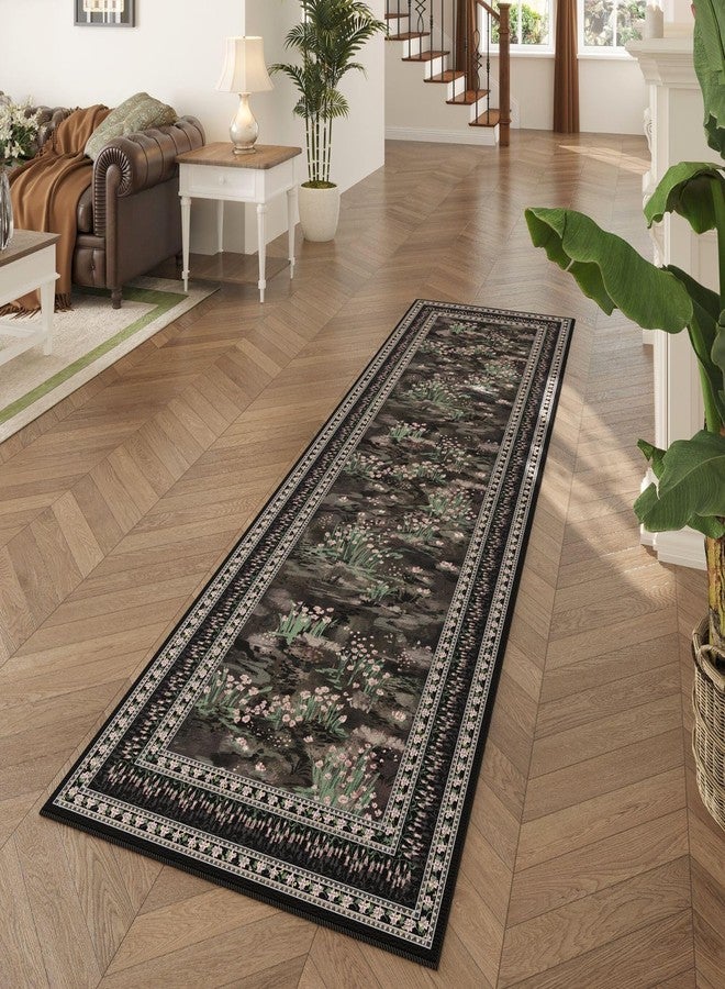 Rugcomf سجادة ممر Rugcomf مقاس 2x6، بتصميم انطباعي عتيق، مناسبة للمطبخ، مانعة للانزلاق، قابلة للغسل، ناعمة، مناسبة للمطبخ، غرفة الغسيل، غرفة النوم، والحمام، لون أسود - Image 3