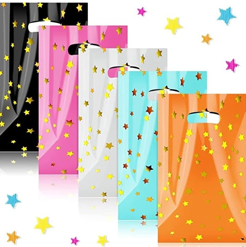 VRB Dec 48 قطعة أكياس هدايا فويل، أكياس هدايا للعودة لعيد ميلاد الأطفال، أكياس هدايا عيد ميلاد سعيدة للأولاد والبنات، أكياس هدايا ملونة (48 قطعة تصميم نجمة صغيرة) - Image 1