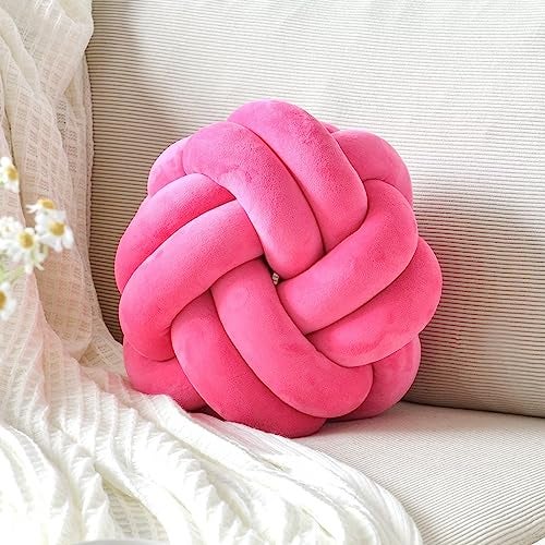 VBGYA Round Knot Plush Cushion 11 Inch Decorative Throw Pillows for Bedroom Sofa Couch  Modern Designs in Hot Pink