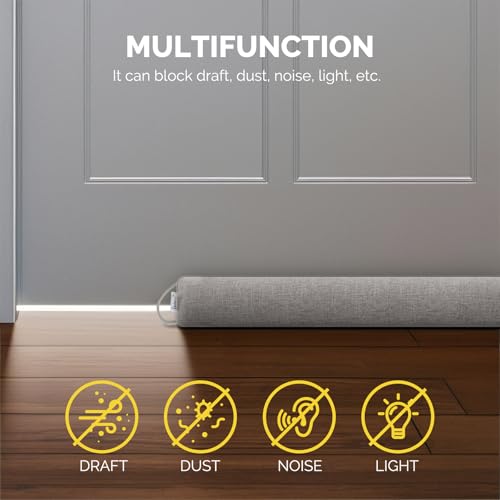 fowong Door Draft Stopper 30 Inch Weighted Under Door Noise Stopper Soundproofing Draft Guard Wind Blocker with Hook Tapes for Easy Install, Grey - Image 4