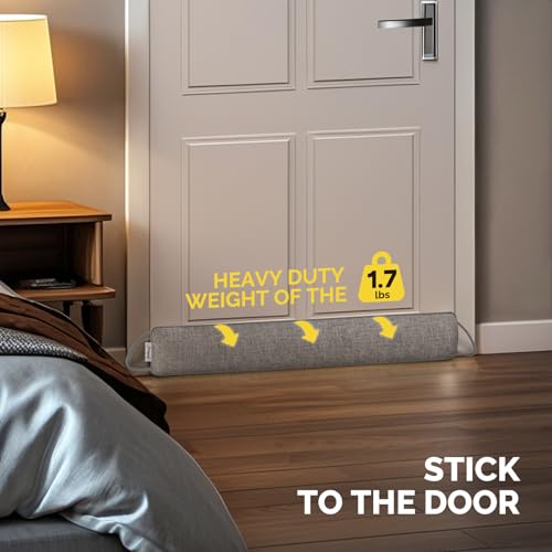 fowong Door Draft Stopper 30 Inch Weighted Under Door Noise Stopper Soundproofing Draft Guard Wind Blocker with Hook Tapes for Easy Install, Grey - Image 3