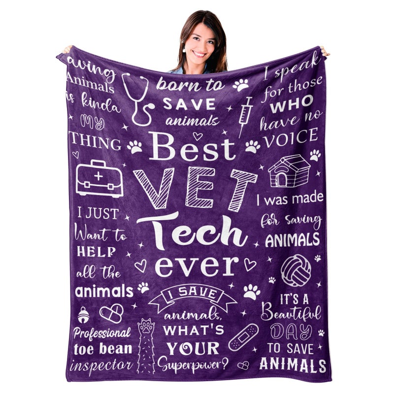 Mosslink Vet Tech Gifts  Vet Tech Week Gifts Bulk  Veterinary Gifts for Women  Vet Tech Appreciation Gifts  Veterinary Technician Gift  Christmas Birthday Gifts for Veterinary Throw Blanket 60""X50"" - Image 1