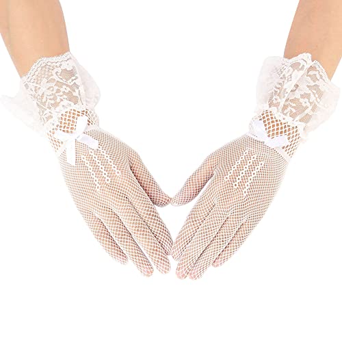 Anzailala Ladies Lace Gloves Elegant Short Gloves Courtesy Summer Gloves for Wedding Dinner Parties (White) - Image 4