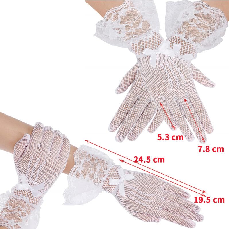Anzailala Ladies Lace Gloves Elegant Short Gloves Courtesy Summer Gloves for Wedding Dinner Parties (White) - Image 3