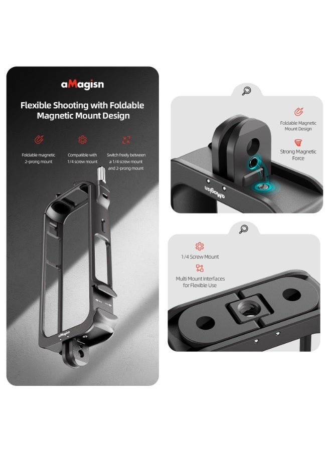aMagisn Metal Protective Frame for Insta360 X3 – Lightweight 45g Aluminum Alloy Cage, Quick Battery Access, Dual Cold Shoe, 1/4 Mount, Secure Foam Fit, Anti-Loosening Design for Action Cameras - Image 3