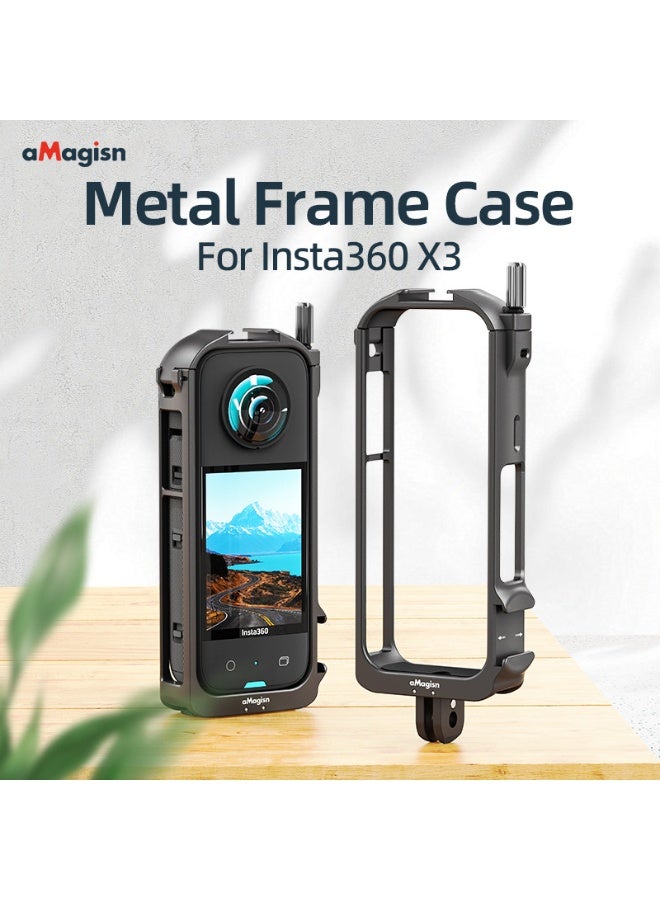 aMagisn Metal Protective Frame for Insta360 X3 – Lightweight 45g Aluminum Alloy Cage, Quick Battery Access, Dual Cold Shoe, 1/4 Mount, Secure Foam Fit, Anti-Loosening Design for Action Cameras - Image 2