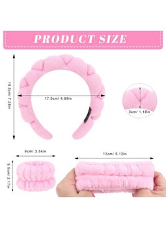 Wecoe Spa Headband And Wristband Set Makeup Headband For Washing Face Skincare Headband Women Girls Cute Pink Puffy Sponge Bubble Headband Thick Padded Cloud Headband Wrist Towels Scrunchies  - Image 5