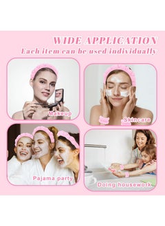 Wecoe Spa Headband And Wristband Set Makeup Headband For Washing Face Skincare Headband Women Girls Cute Pink Puffy Sponge Bubble Headband Thick Padded Cloud Headband Wrist Towels Scrunchies  - Image 4