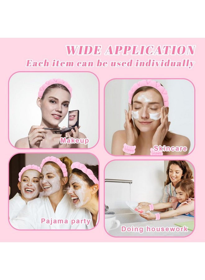 Wecoe - Spa Headband And Wristband Set Makeup Headband For Washing Face Skincare Headband Women Girls Cute Pink Puffy Sponge Bubble Headband Thick Padded Cloud Headband Wrist Towels Scrunchies - Image 1