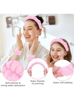 Wecoe Spa Headband And Wristband Set Makeup Headband For Washing Face Skincare Headband Women Girls Cute Pink Puffy Sponge Bubble Headband Thick Padded Cloud Headband Wrist Towels Scrunchies  - Image 3