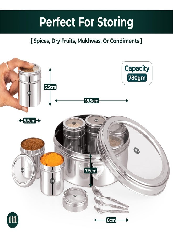 MARU 7-in-1 Stainless Steel Masala Dabba with See-Through Lids Complete Spice Box Set with 7 Individual Containers, Durable Heavy Gauge, Lightweight Design for Kitchen Organization, Silver - Image 2