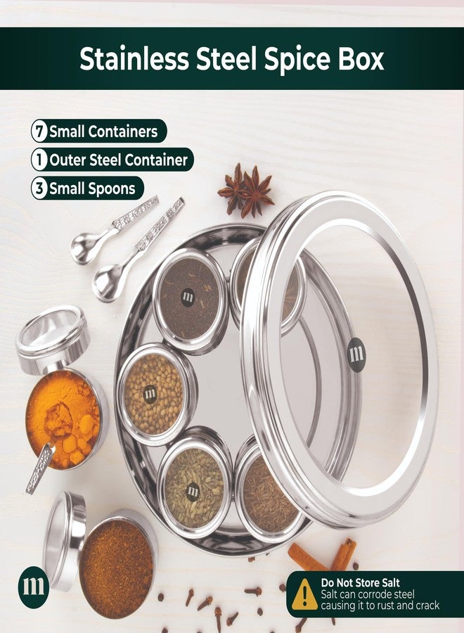 MARU 7-in-1 Stainless Steel Masala Dabba with See-Through Lids Complete Spice Box Set with 7 Individual Containers, Durable Heavy Gauge, Lightweight Design for Kitchen Organization, Silver - Image 4