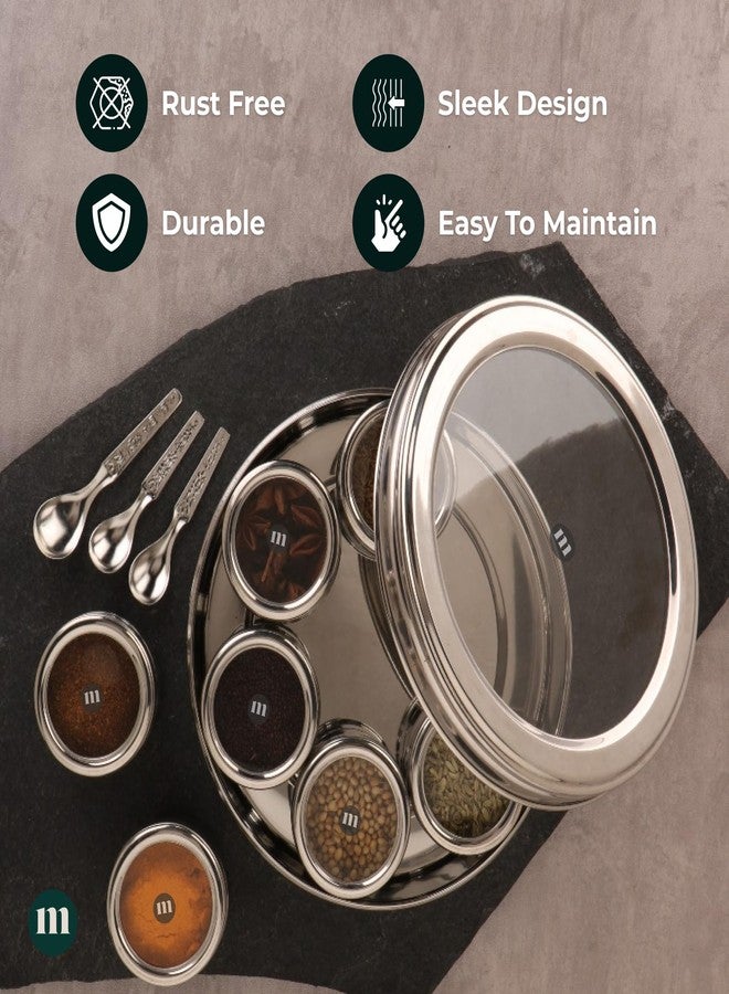 MARU 7-in-1 Stainless Steel Masala Dabba with See-Through Lids Complete Spice Box Set with 7 Individual Containers, Durable Heavy Gauge, Lightweight Design for Kitchen Organization, Silver - Image 5