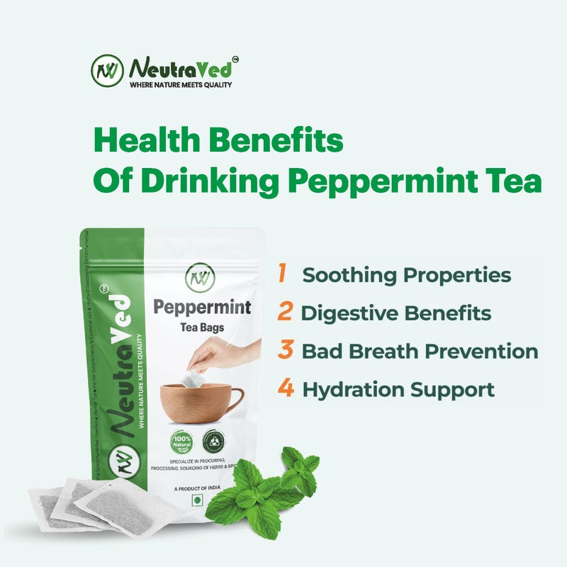 NeutraVed Peppermint Tea - 40 Tea Bags | Pure Mint Tea Bags | Caffeine-Free Herbal Tea | Reusable Zipper Pouch | Pack of 1 - Image 5