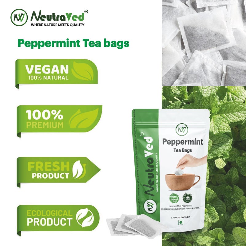 NeutraVed Peppermint Tea - 40 Tea Bags | Pure Mint Tea Bags | Caffeine-Free Herbal Tea | Reusable Zipper Pouch | Pack of 1 - Image 4