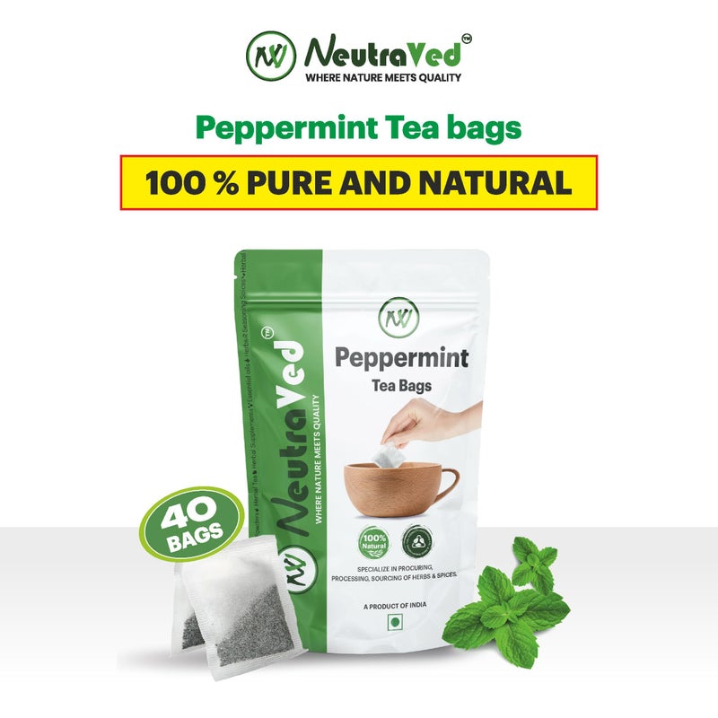 NeutraVed Peppermint Tea - 40 Tea Bags | Pure Mint Tea Bags | Caffeine-Free Herbal Tea | Reusable Zipper Pouch | Pack of 1 - Image 2