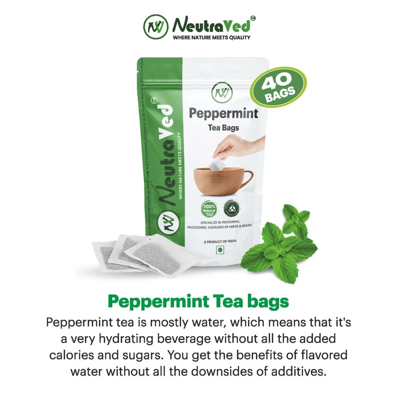 NeutraVed Peppermint Tea - 40 Tea Bags | Pure Mint Tea Bags | Caffeine-Free Herbal Tea | Reusable Zipper Pouch | Pack of 1 - Image 3