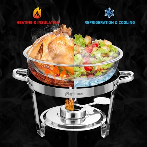 NEWKITCHEN Chafing Dishes for Buffet 4 Pack, 5 QT Round Chafing Dishes for Buffet [Elegant Silver Colors] Stainless Steel Chafing Dish Buffet Set for Any Party - Image 2