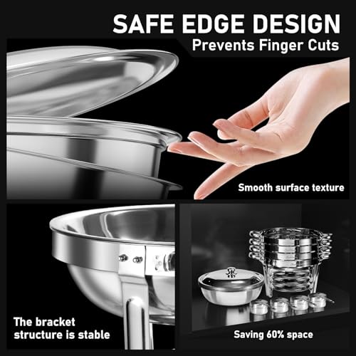 NEWKITCHEN Chafing Dishes for Buffet 4 Pack, 5 QT Round Chafing Dishes for Buffet [Elegant Silver Colors] Stainless Steel Chafing Dish Buffet Set for Any Party - Image 3