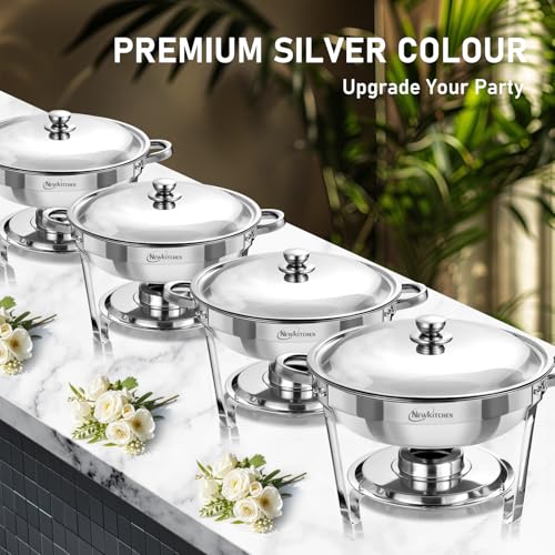 NEWKITCHEN Chafing Dishes for Buffet 4 Pack, 5 QT Round Chafing Dishes for Buffet [Elegant Silver Colors] Stainless Steel Chafing Dish Buffet Set for Any Party - Image 5