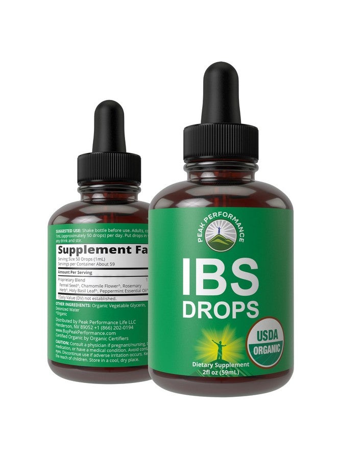 Peak Performance USDA Organic IBS Relief 5-In-1 Liquid Drops. For Ingestion, Bloating, Gas. Irritable Bowel Supplement With 5 Organic Ingredients. Peppermint Oil, Fennel Seed, Chamomile Flower, Rosemary, Holy Basil - Image 1