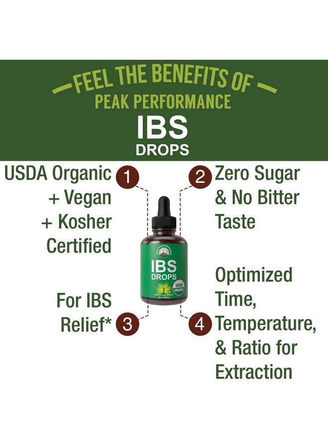 Peak Performance USDA Organic IBS Relief 5-In-1 Liquid Drops. For Ingestion, Bloating, Gas. Irritable Bowel Supplement With 5 Organic Ingredients. Peppermint Oil, Fennel Seed, Chamomile Flower, Rosemary, Holy Basil - Image 3