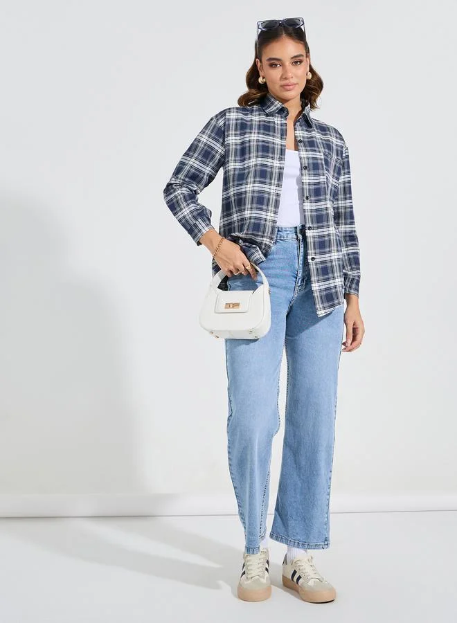 تايك تو بلوزة مطبعة بنمط مربعات مع قصة عادية