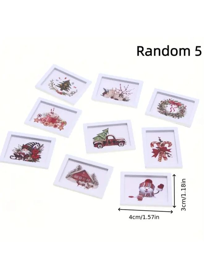 Random Pattern Painting 5pcs Mini Christmas Scene Wall Art For Dollhouse - Image 2