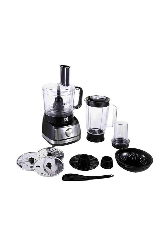 ONE LIFE One Life Food Processor with Attachments, 1000W, Black - FP1001BS 
