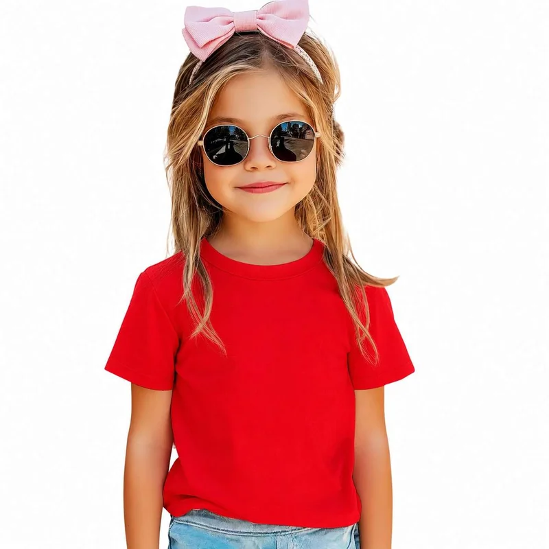 Matching Family Outfits Plain Red Kids T-Shirt | Soft Cotton Half Sleeve Round Neck Tee | Comfortable Casual Wear for Boys & Girls | Breathable Everyday Summer Clothing | Durable Solid Color Basic Tee for Daily Use