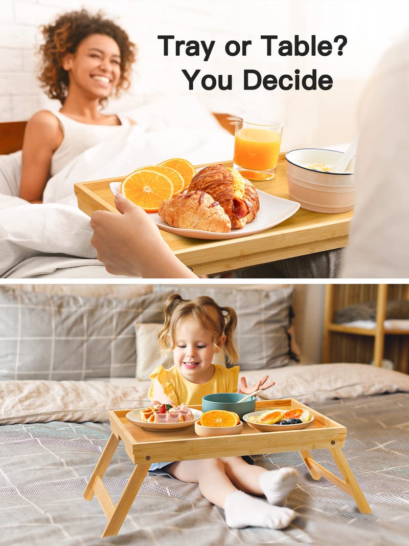 Pipishell Bamboo Bed Breakfast Tray with Foldable Legs, Handles, Ideal for Kids, Couples, Sofa, Eating, Working, Used As Laptop Desk Snack Table - 2 Pack - Image 3