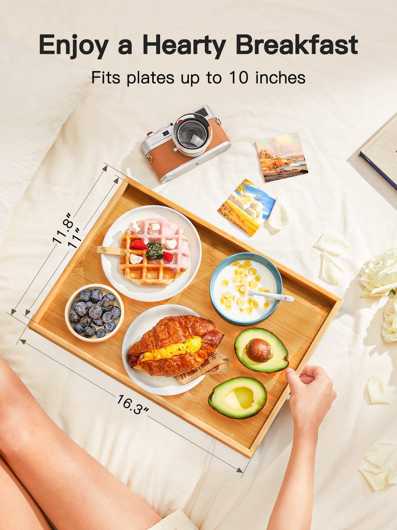 Pipishell Bamboo Bed Breakfast Tray with Foldable Legs, Handles, Ideal for Kids, Couples, Sofa, Eating, Working, Used As Laptop Desk Snack Table - 2 Pack - Image 4