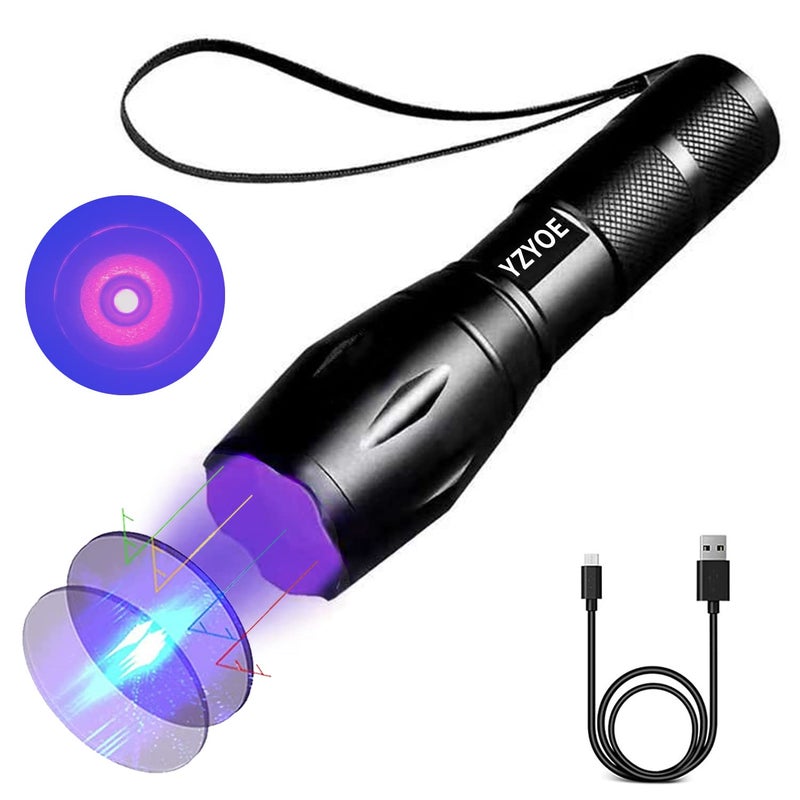 YZYOE 365 nm Black Light Flashlight Powerful RechargeableFluorescent Agent Detection Lamp Jade Jewelry Paper Money Fungal DetectorLED UV Flashlights 1 Mode Detection Light
